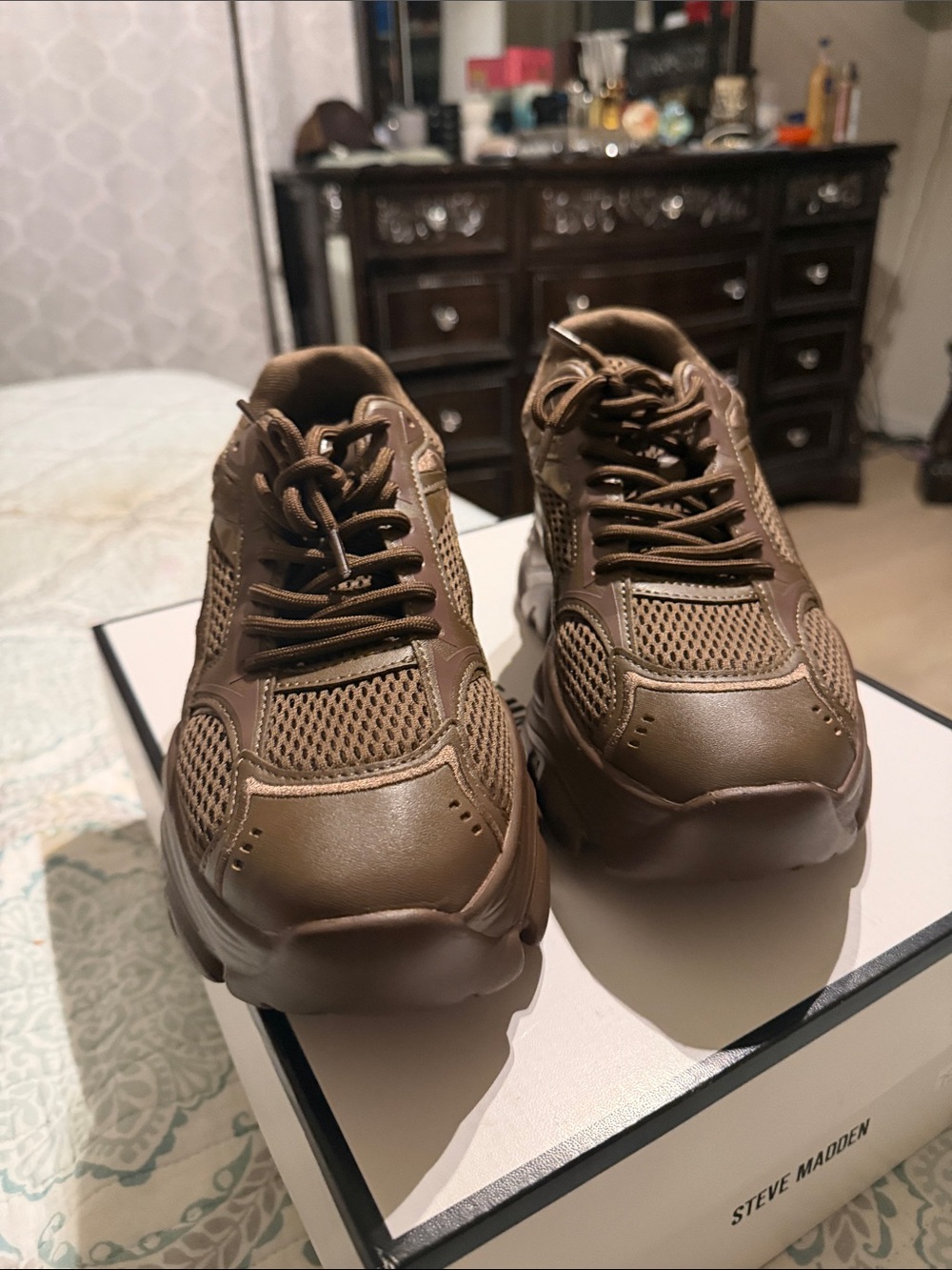 Steve Madden Men's Brown Mesh Athletic Sneakers